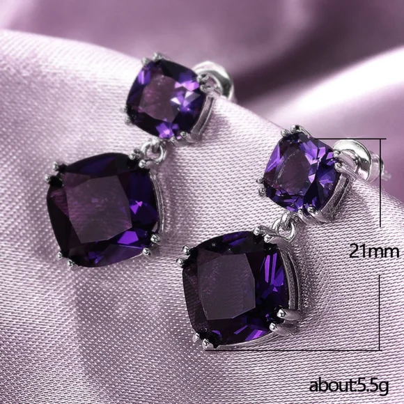 Elegant Purple Crystal Dangle Earrings - Picture 3 of 4